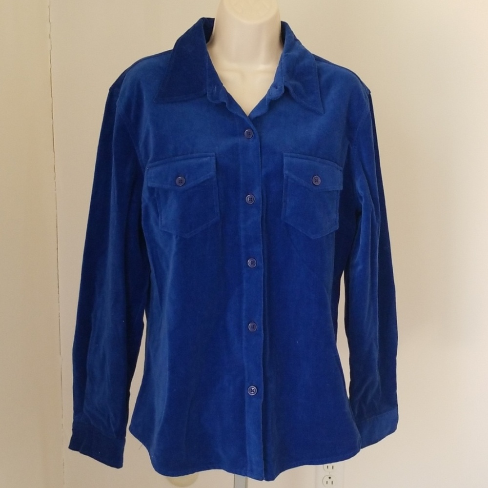 Gap Blue Velour Long Sleeve Button Down Shirt - Picture 3 of 6